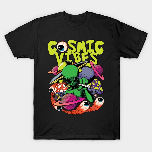 Alien Cosmic Vibes T-Shirt by AviFlava